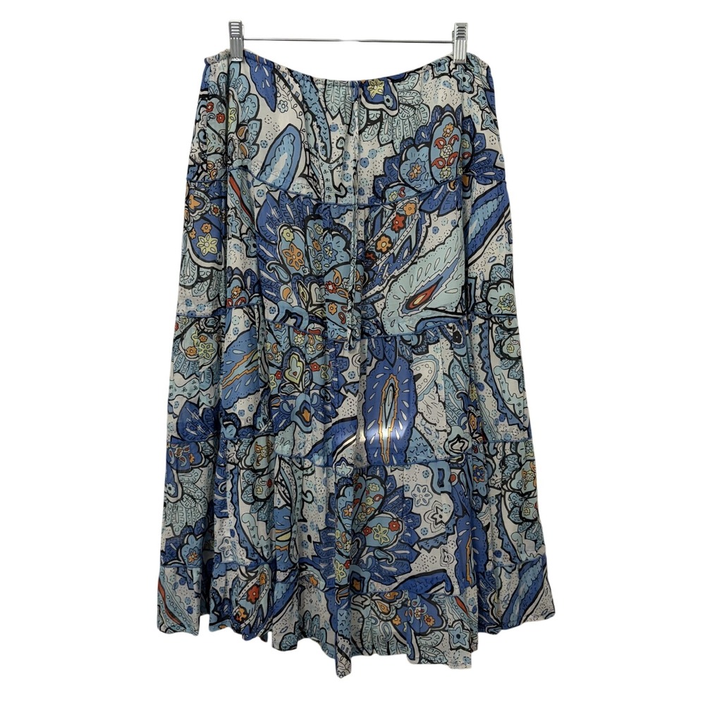 Vintage Whimsical Silk Tiered Floral Midi Skirt 12 Boho Festival Hippie Retro